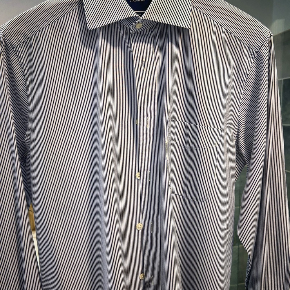 Faconnable Navy and White Striped Dress Shirt